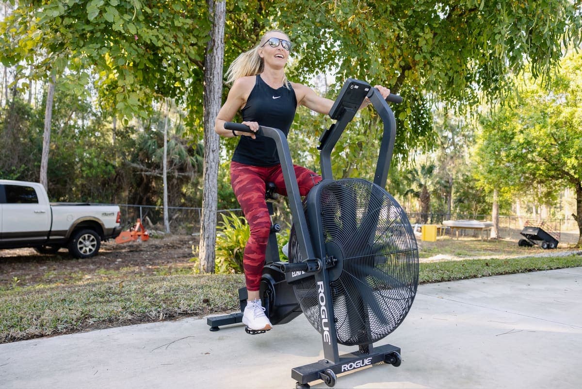 Client pushing the pace on the air bike