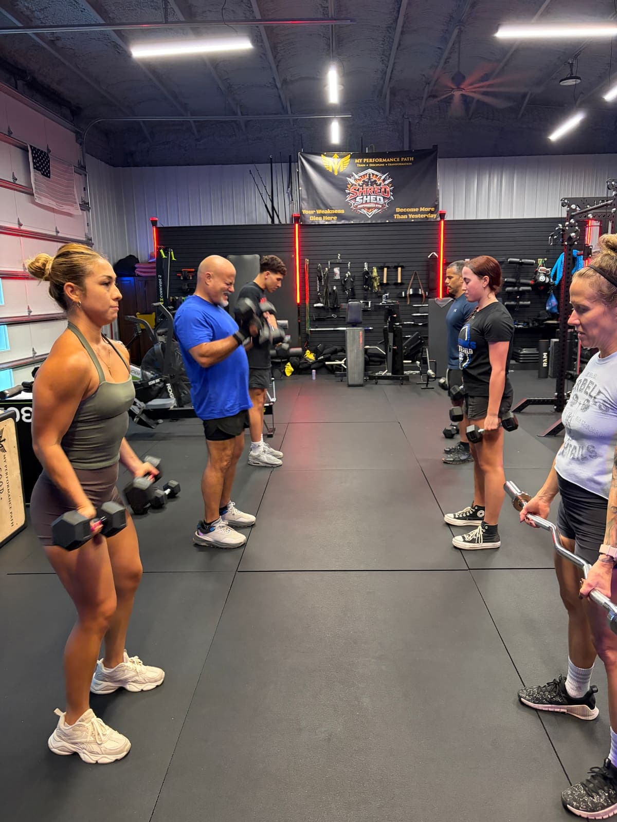 Small group training session on The Shred Shed floor